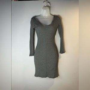 Black and white stripe body con waffle knit dress